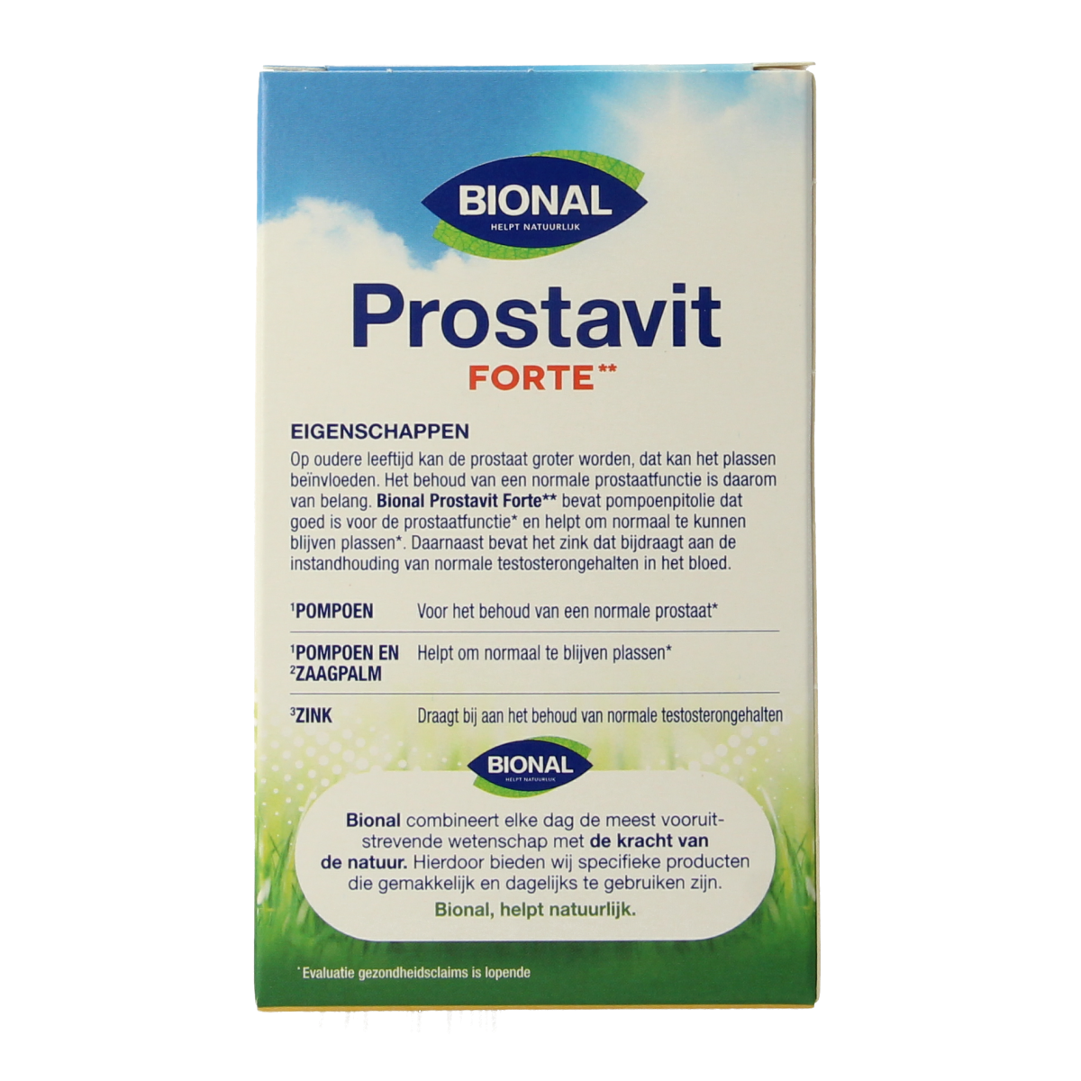 Bional Prostavit Forte herbal capsules for prostate health, featuring natural ingredients in a 30-capsule container.