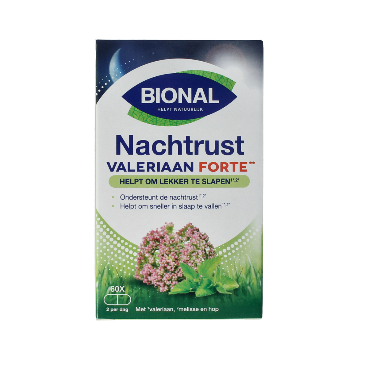 Bional Nachtrust Forte herbal supplement capsules, 60 count, natural herbal preparation for relaxation and sleep support.