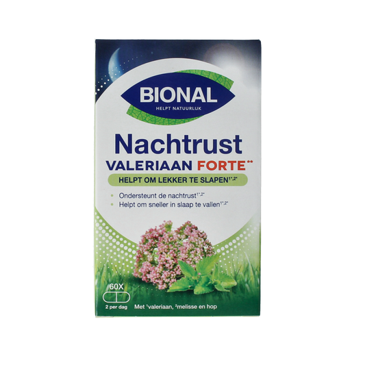 Bional Nachtrust Forte herbal supplement capsules, 60 count, natural herbal preparation for relaxation and sleep support.