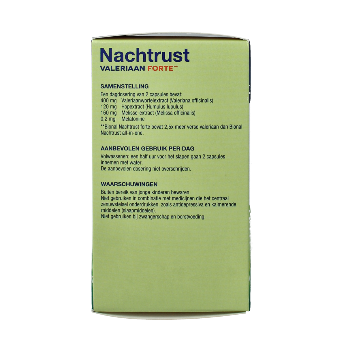 Bional Nachtrust Forte herbal supplement capsules in a bottle, designed to promote restful sleep.