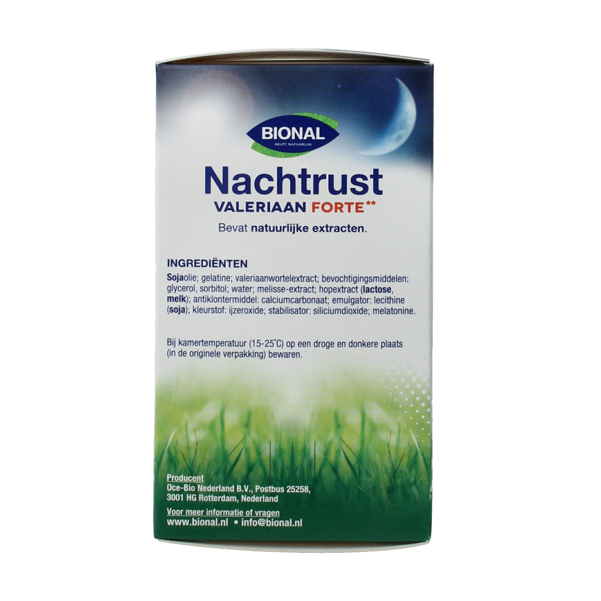 Bional Nachtrust Forte capsules, herbal supplement for relaxation, shown in a bottle with 60 capsules.