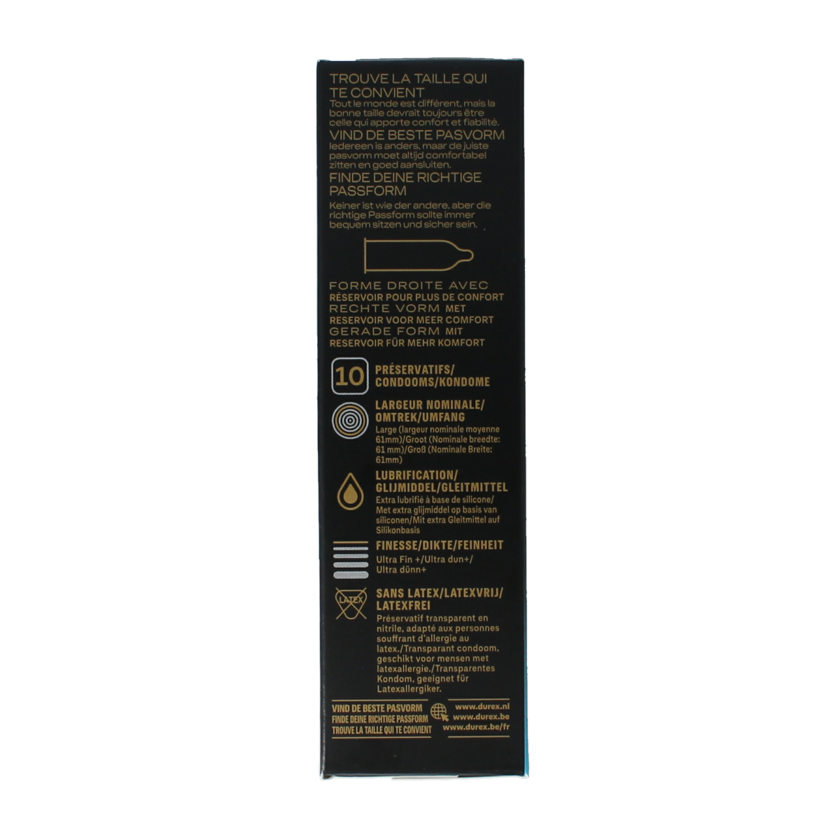 Durex Condoms Intensity XL pack with 10 pieces, featuring textured design for enhanced sensation.