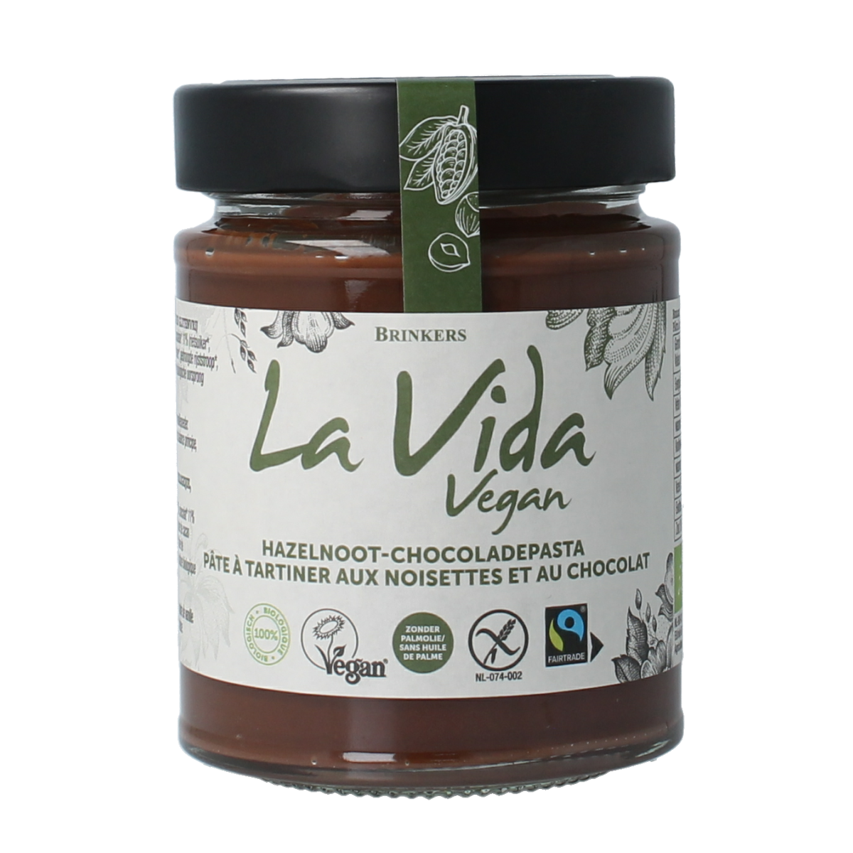 Jar of La Vida bio hazelnut spread, 270g, with a smooth, creamy texture suitable for bread and spreads.