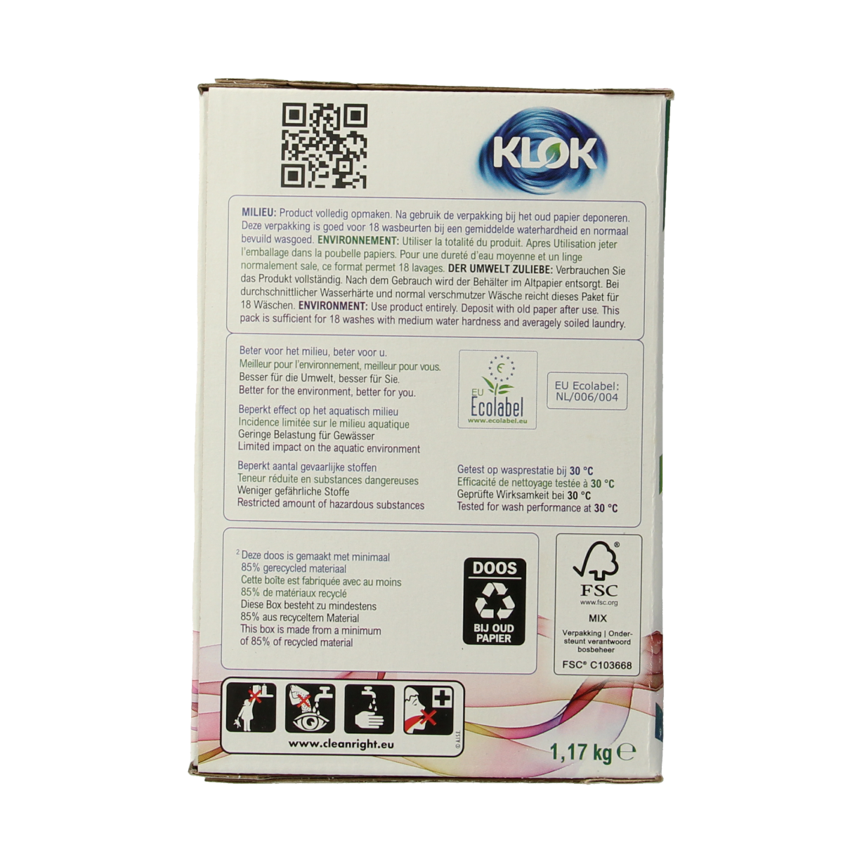 Klok Waspoeder kleur 1170g bottle, a colorful laundry detergent container from Klok with a bright label and cap.