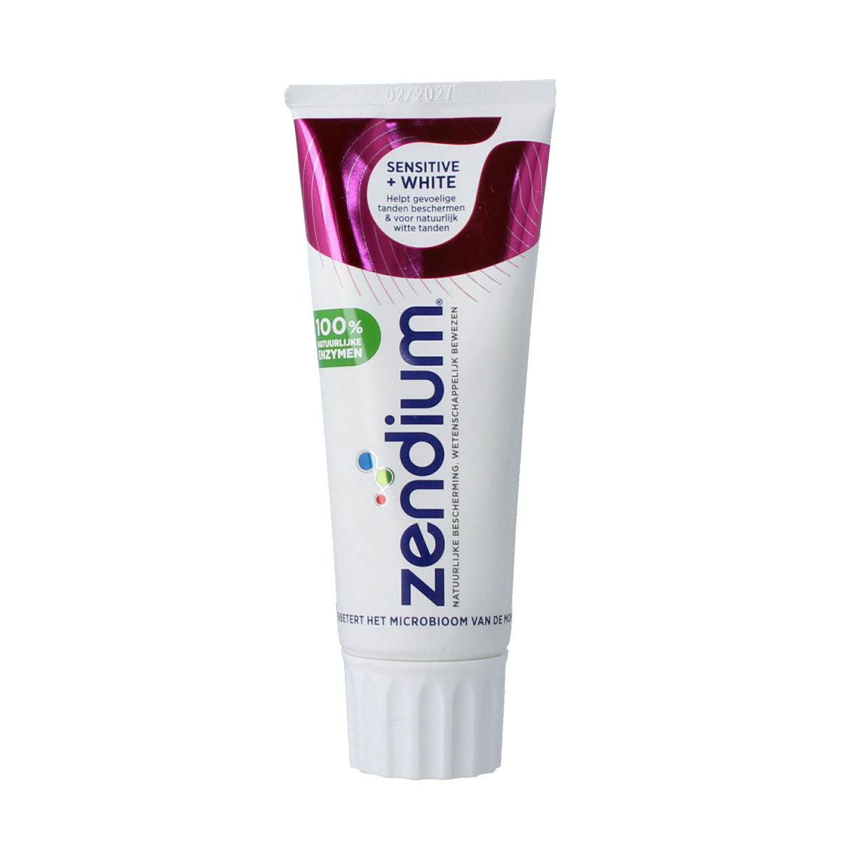 Zendium Sensitive Whitening Toothpaste 75ml tube with blue and white packaging, designed for gentle whitening and oral care.