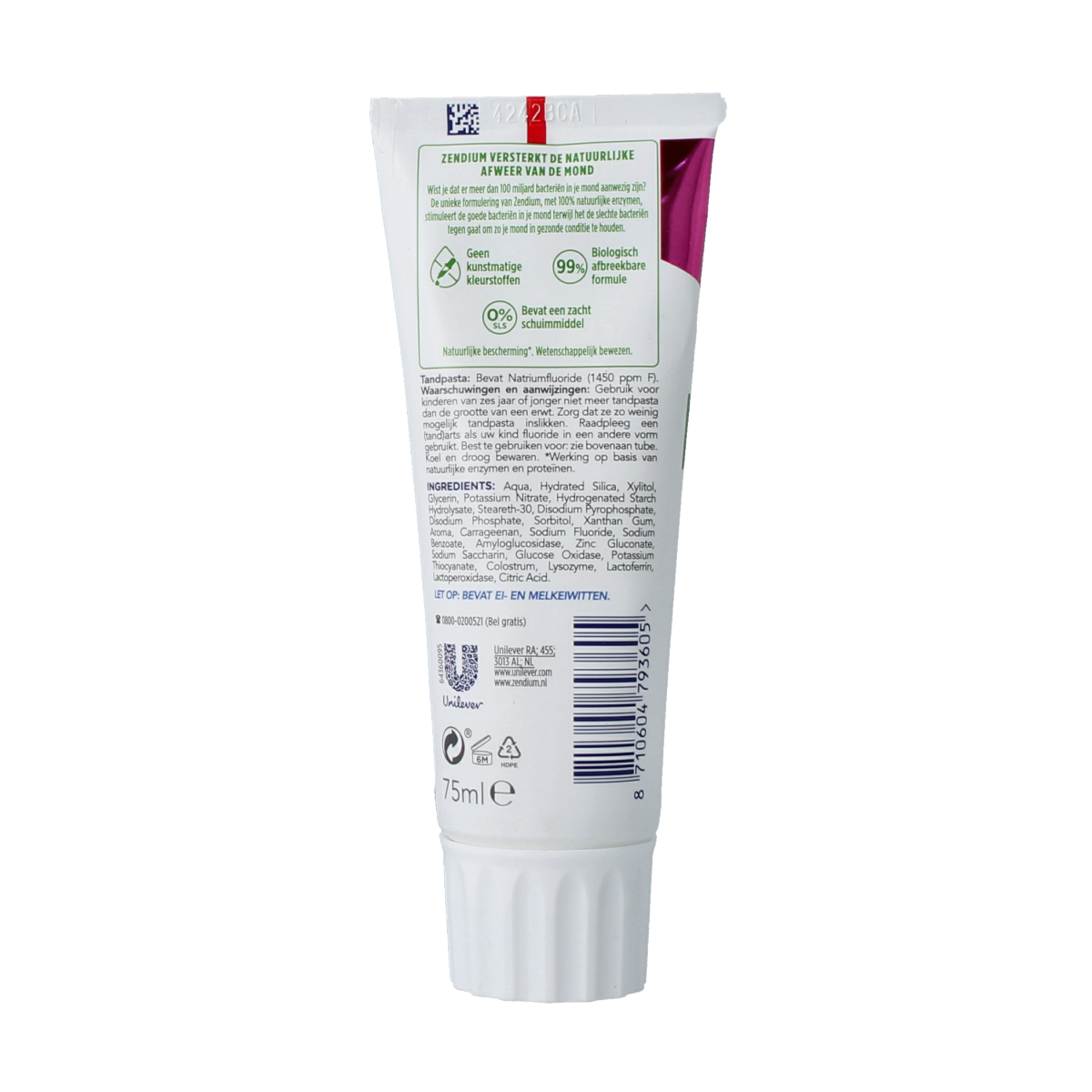 Zendium Sensitive Whitening Toothpaste 75ml tube showing the packaging with branding and product details.