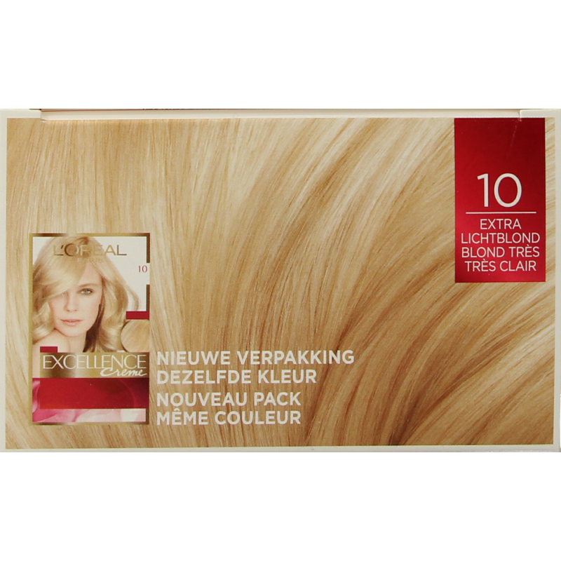 Excellence 10 Extra Lichtblond hair coloring kit by Excellence, featuring a blonde hair dye set for natural-looking light blonde hair.