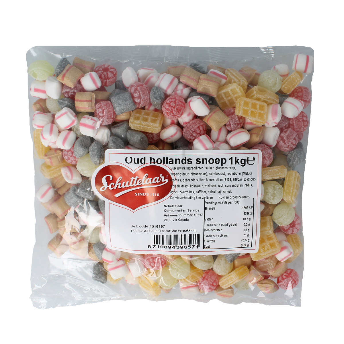 Schuttelaar Oud Hollandse mix snoepgoed in 1 kg bag, colorful traditional Dutch confectionery.