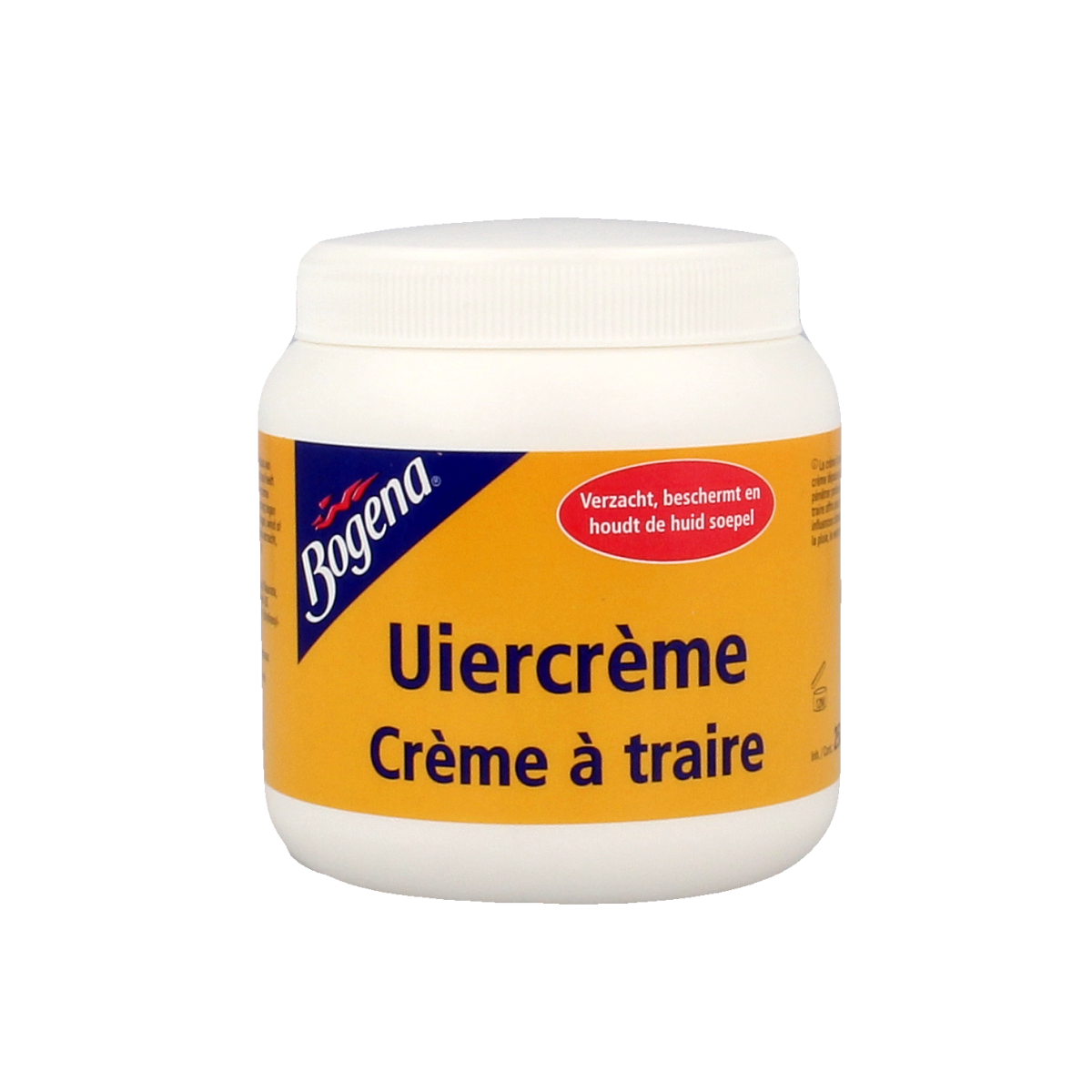 Bogena Uiercreme 250g body care product in a white jar with a blue lid, designed for skin nourishment and hydration.