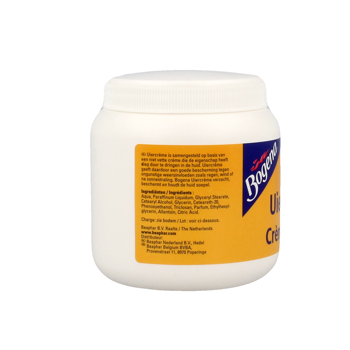 Bogena Uiercreme 250g body care product in a white tube with a flip cap, designed for moisturizing and nourishing skin.