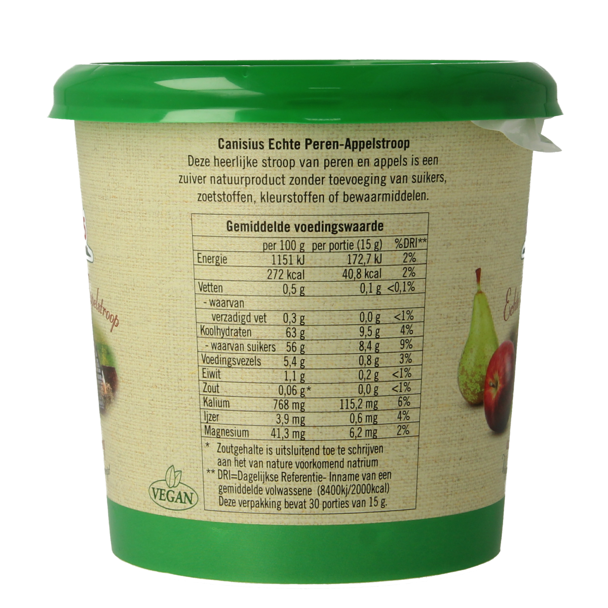 Canisius Peren appelstroop broodbeleg spread in 450g jar, showing the label and jar of sweet pear and apple syrup.