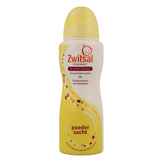 Zwitsal soft deodorant spray in 100ml bottle with a light, gentle fragrance for everyday freshness.