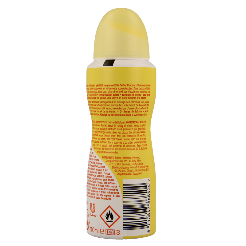Zwitsal soft deodorant spray in 100ml bottle, featuring a gentle formula and light fragrance, shown in the image.