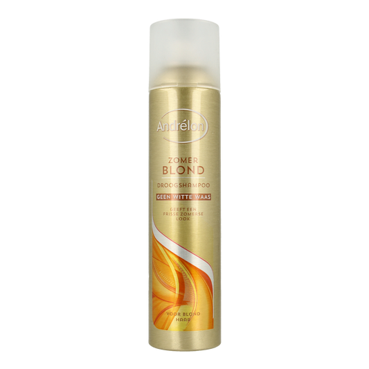 Andrelon Droogshampoo zomer blond in 245ml bottle, hair care product for refreshing blonde hair, with a spray nozzle.