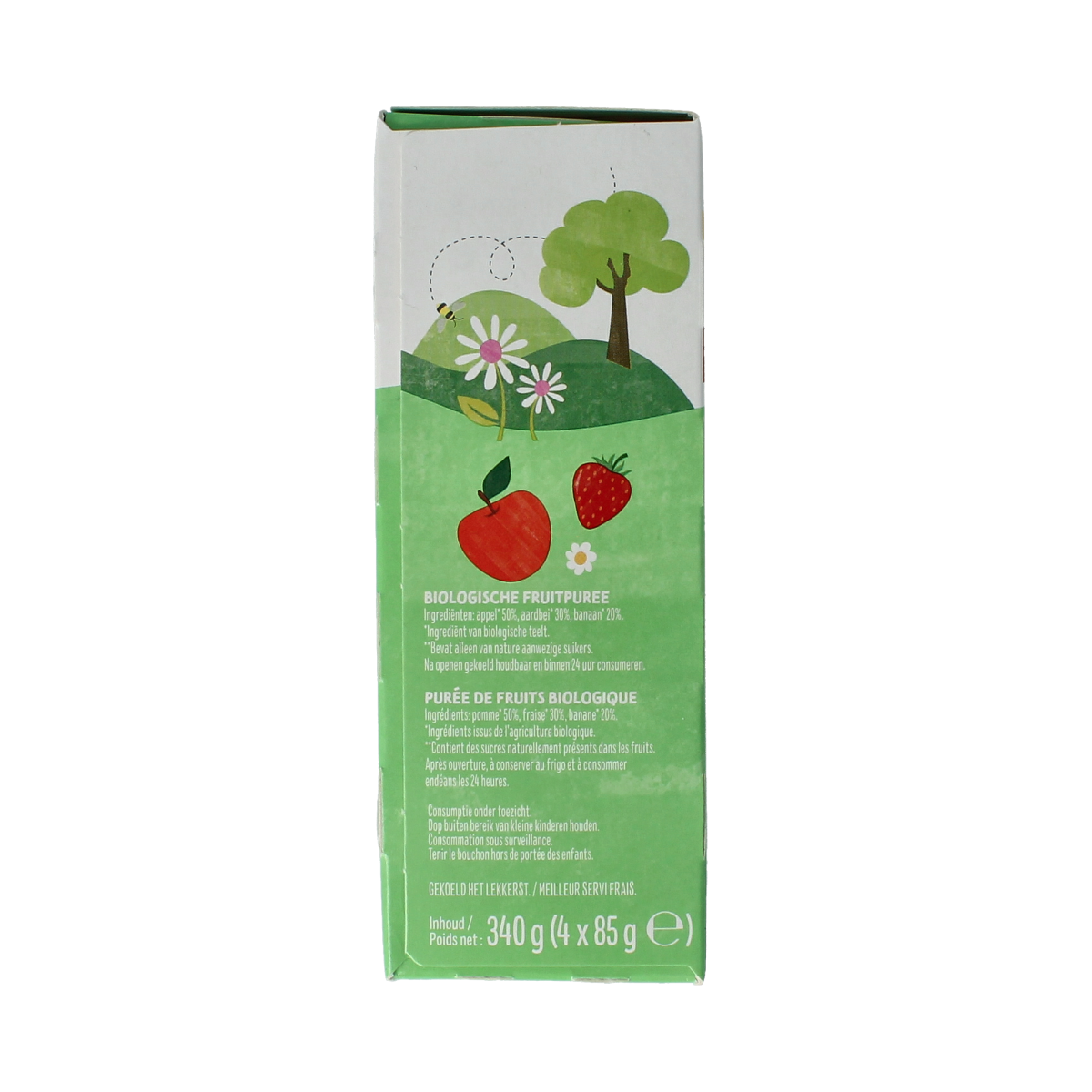 Zonnatura Knijpfruit bio appels en aardbeien, 4 stuks, natuurlijke fruitdrink in heldere verpakking