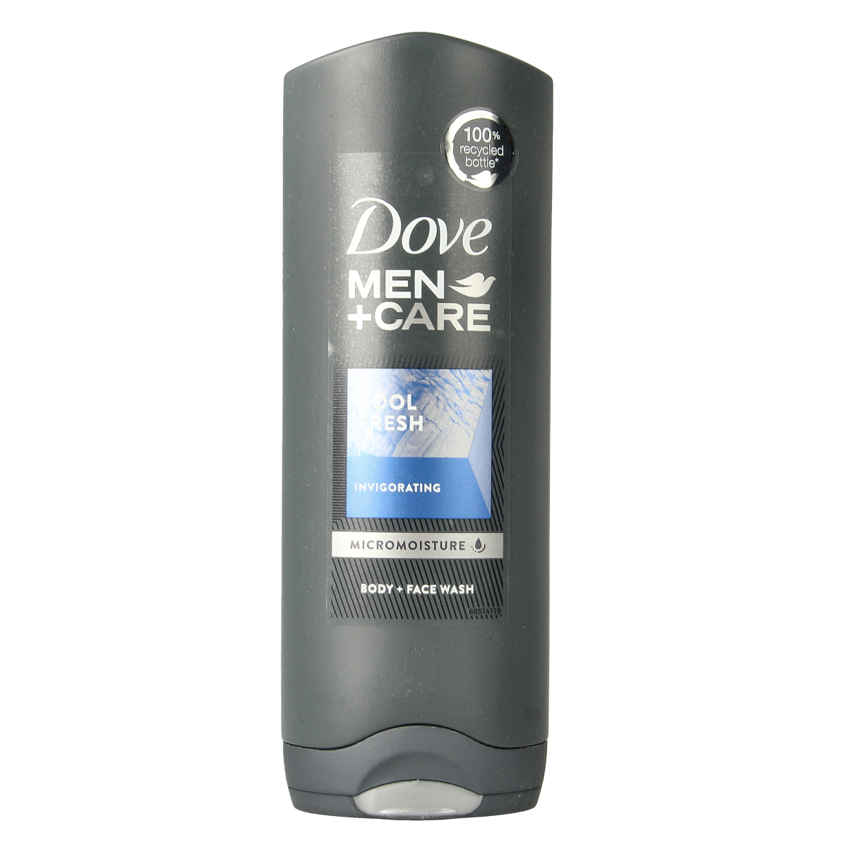 Dove Men+Care Cool Fresh shower gel in 250ml bottle with blue and white packaging; men's body wash and shower product.
