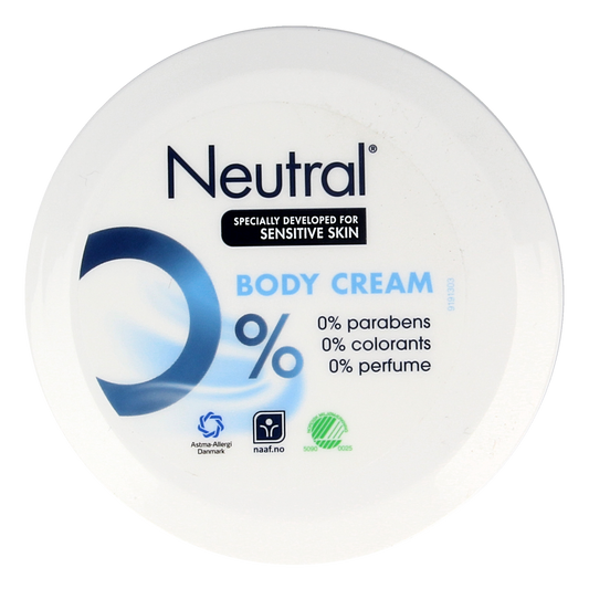 Neutral body cream in a 250ml jar, moisturizing and gentle skincare product for soft, healthy skin.