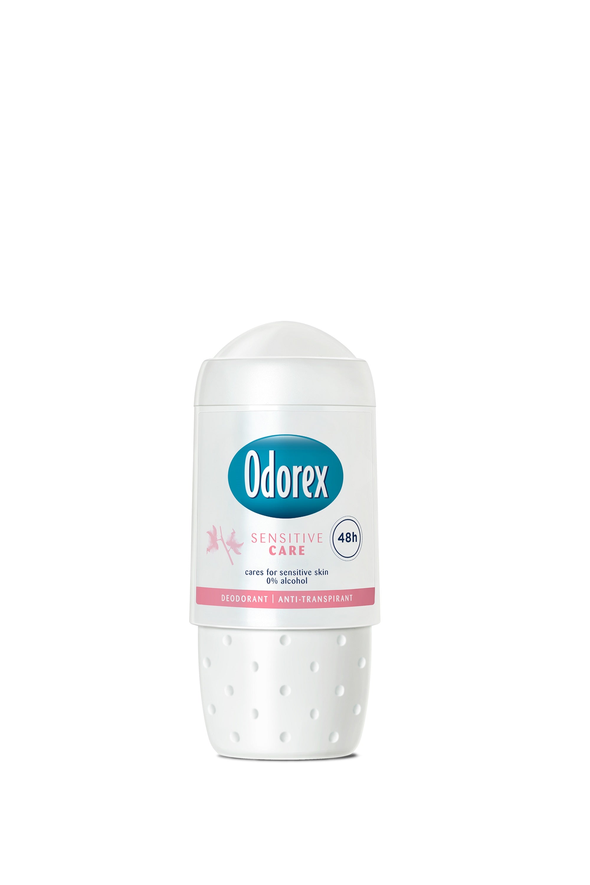 Odorex Body Heat Responsive Roller Deodorant for sensitive skin, 50ml, showing the sleek roller applicator on a white background.