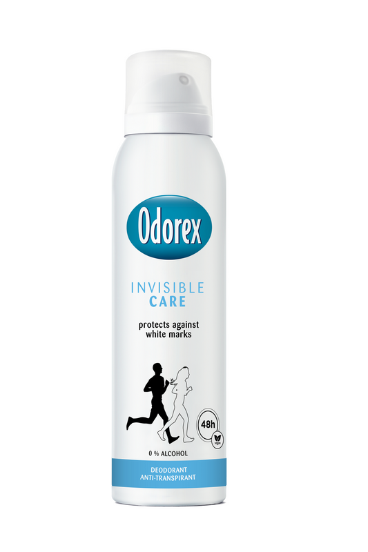 Odorex Invisible Care deodorant spray in 150ml bottle, showing the aerosol can with branding and product label.