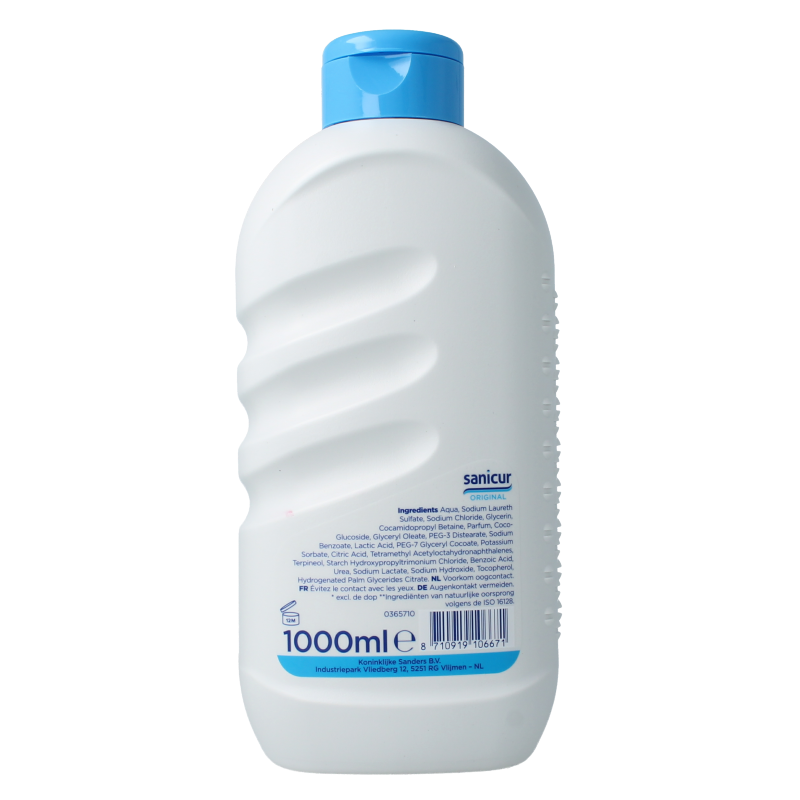 Sanicur Douchegel original 1-liter bottle, a mild shower and bath gel with a clean, gentle formula for daily use.
