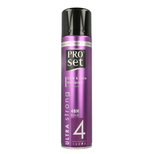 Proset Haarspray Classic Ultra Sterk hair styling spray in 300ml bottle, strong hold for long-lasting hairstyles.