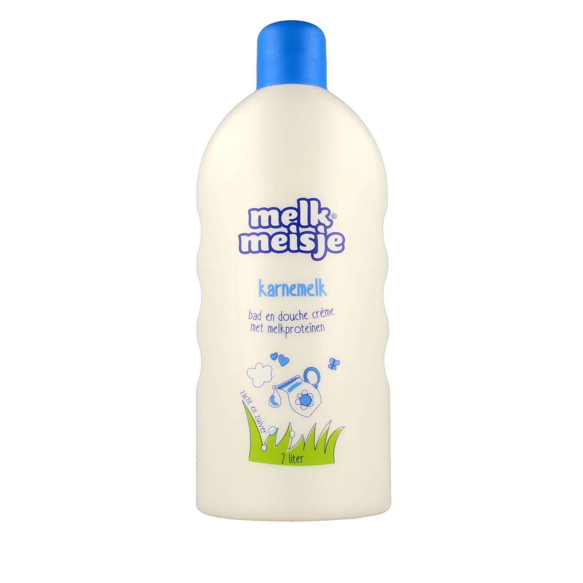 Melkmeisje Bad en Douche Karnemelk 2L bottle showing the product label and packaging for skincare use