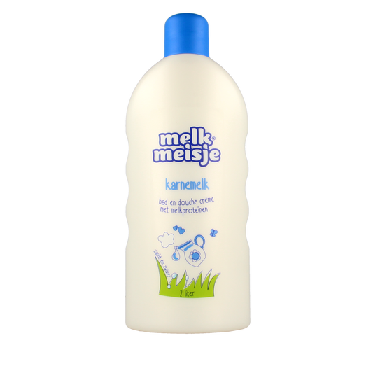 Melkmeisje Bad en Douche Karnemelk 2L bottle showing the product label and packaging for skincare use