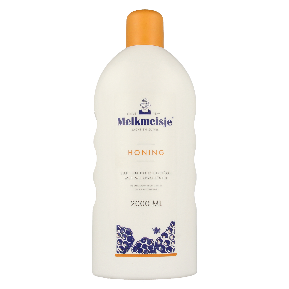 Melkmeisje Bad en Douche honing in 2-liter bottle, moisturizing shower and bath product with honey scent, for smooth skin.