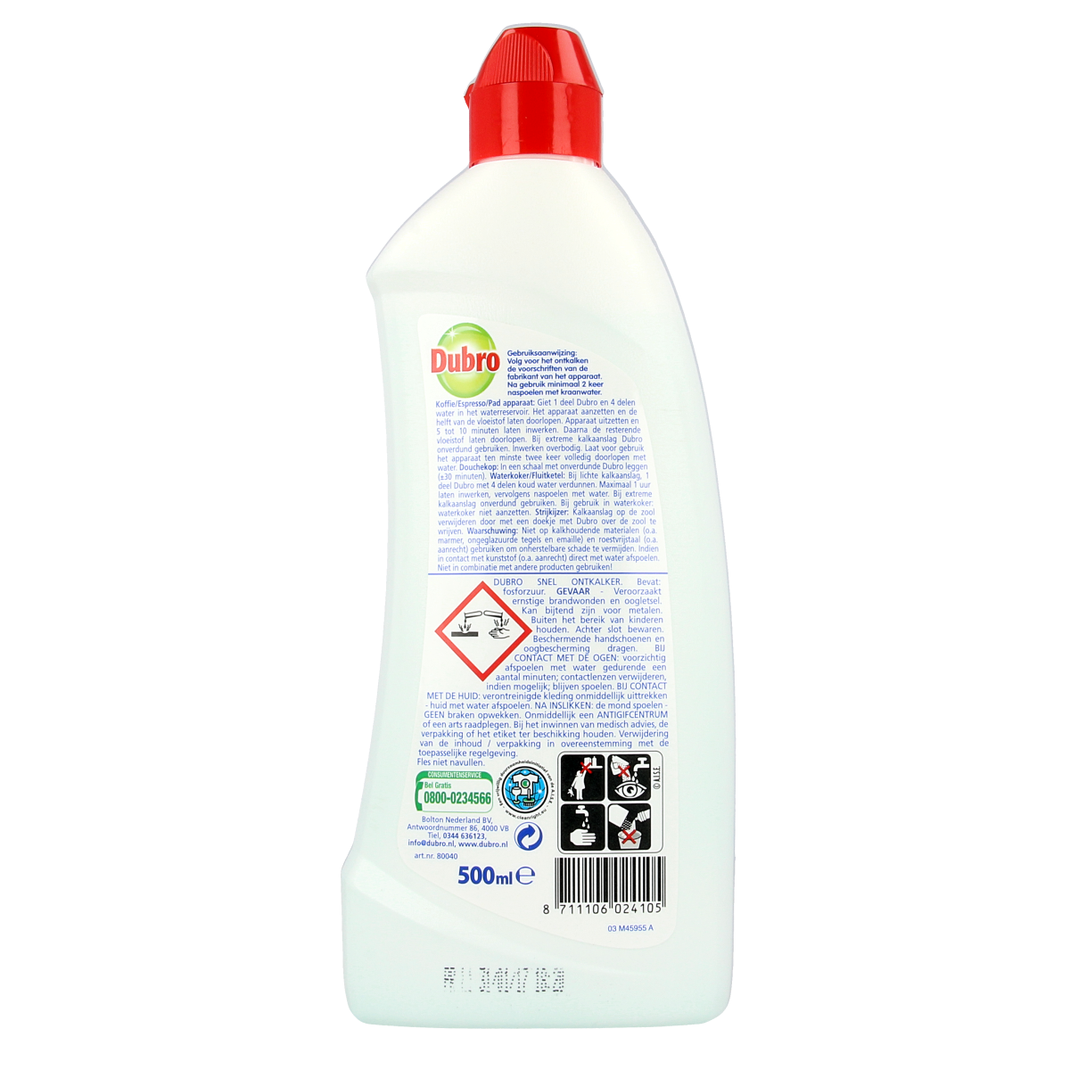 Dubro snel ontkalker schoonmaakmiddel in 500ml spray bottle, designed for quick descaling and cleaning appliances.