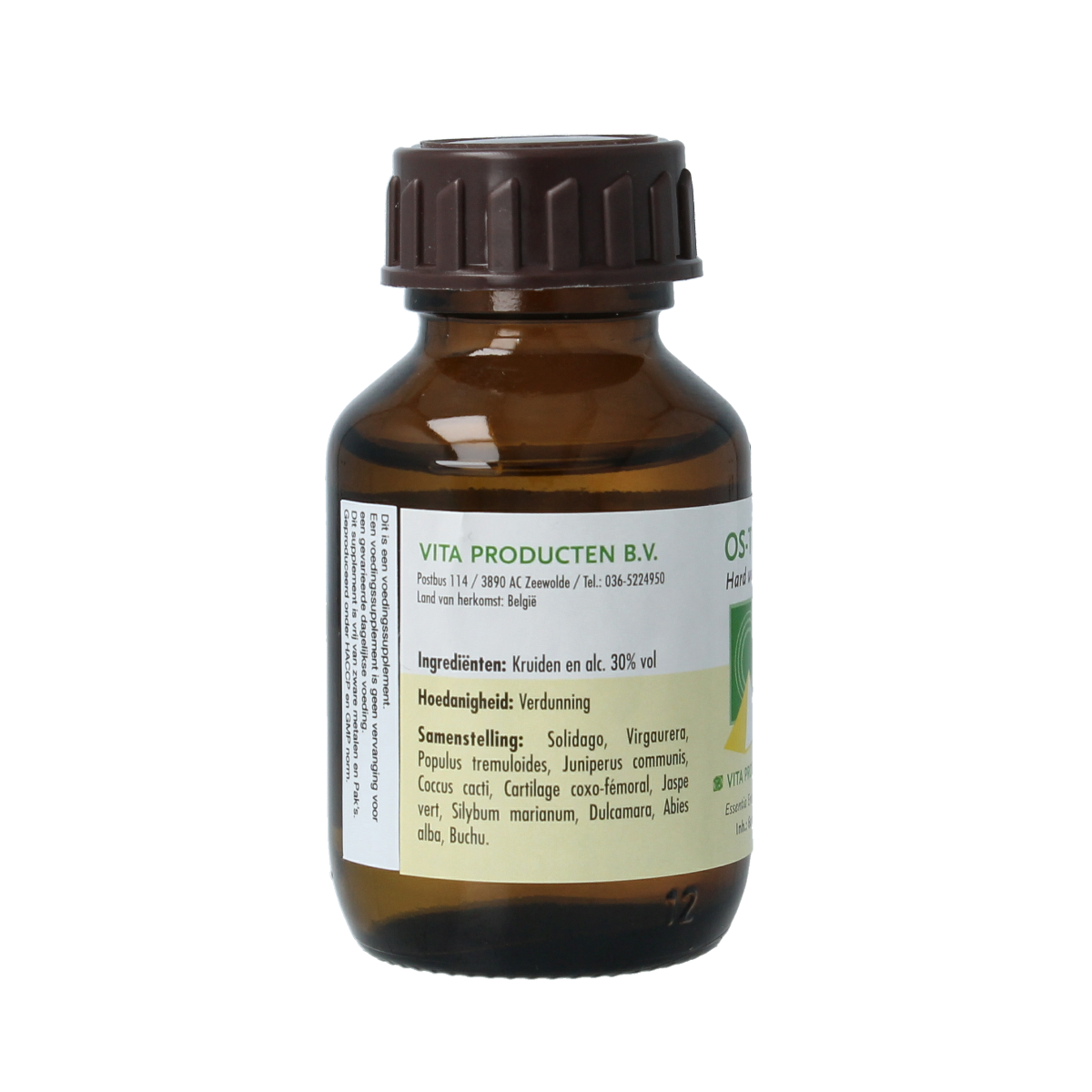Vita Os Tox herbal supplement bottle, 60ml, from Vita Kruidenpreparaten line, with label showing product details and branding