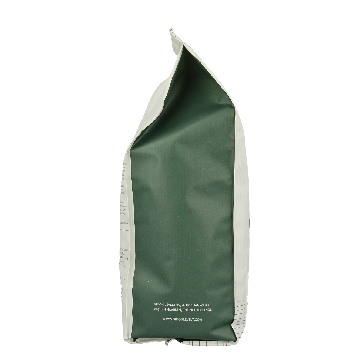 Simon Levelt Cafe N40 espresso dark roast bio coffee 500g in bag, showcasing rich roasted coffee beans.