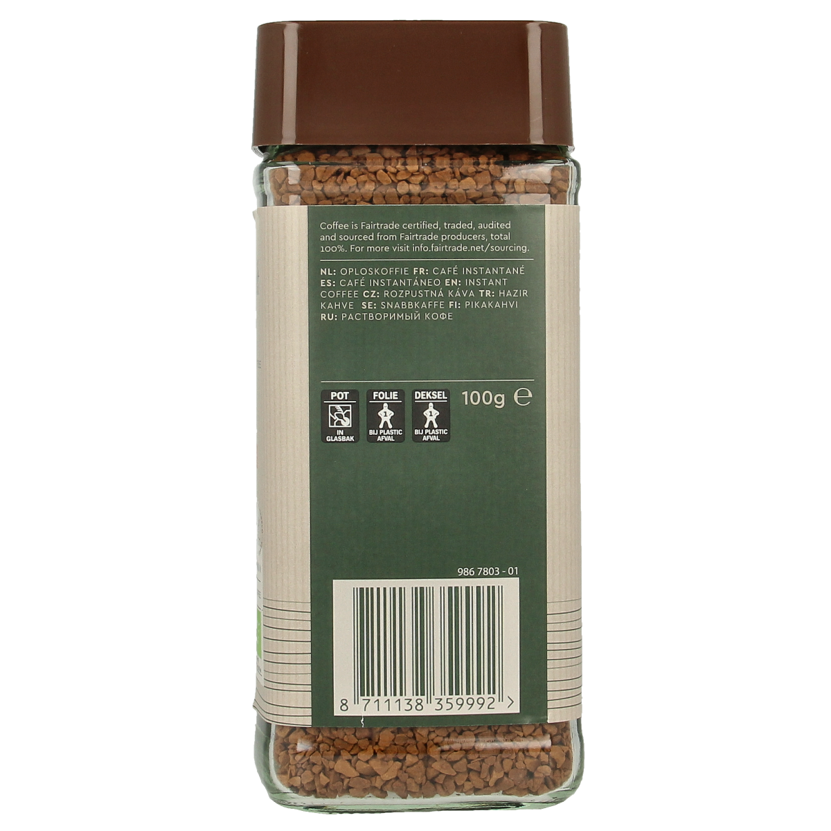 Simon Levelt Cafe Organico Arabica instant coffee in a 100g package, high-quality organic coffee from the Koffie en Thee collection.