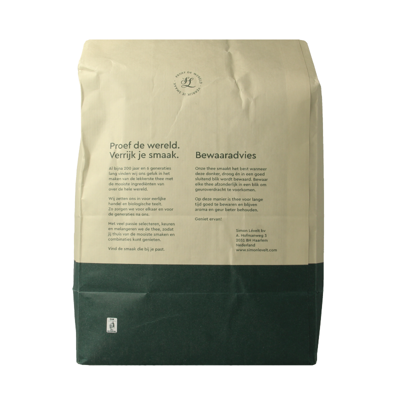 Simon Levelt Earl Grey bio tea in a 1kg package, showcasing the tea bag and packaging for coffee and tea products.