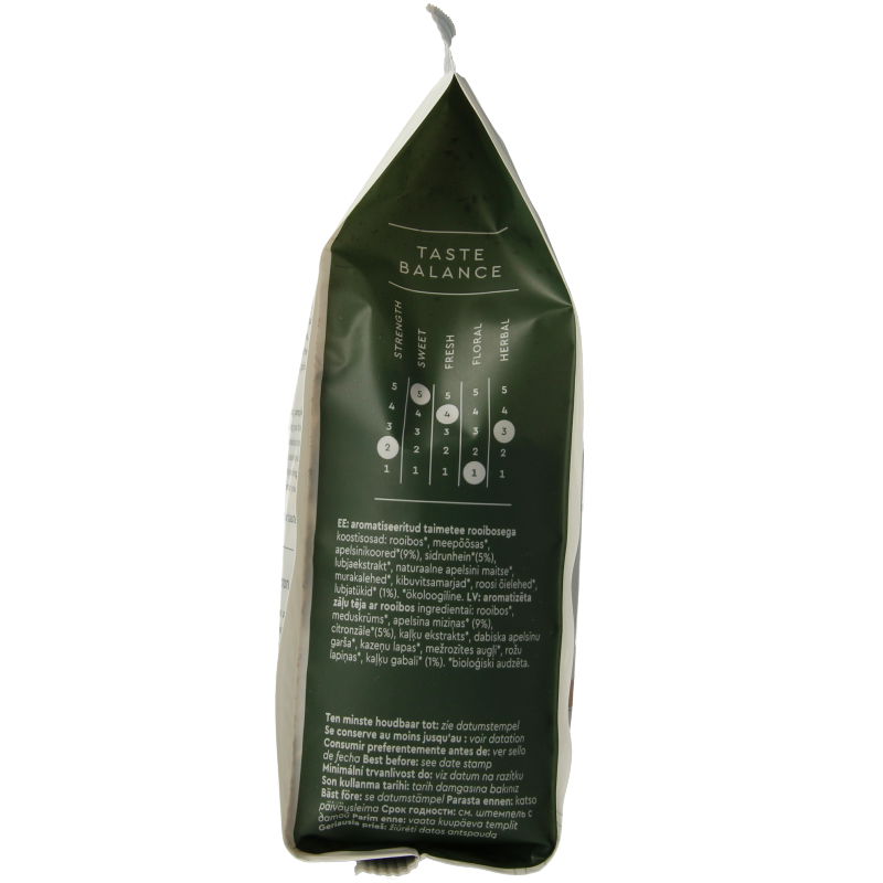 Simon Levelt Rooibos orange lemon organic tea in a 110g package, featuring a vibrant orange and lemon flavor with natural ingredients.