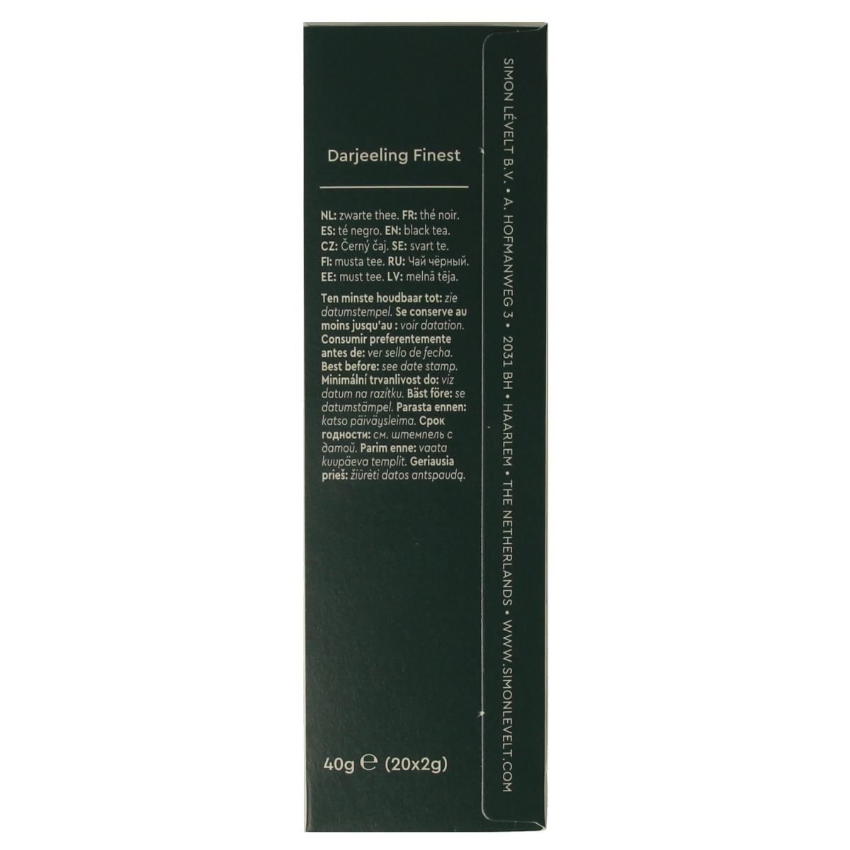 Simon Levelt Darjeeling bio tea in 20 tea bags, premium organic tea from the Simon Levelt coffee and tea collection.