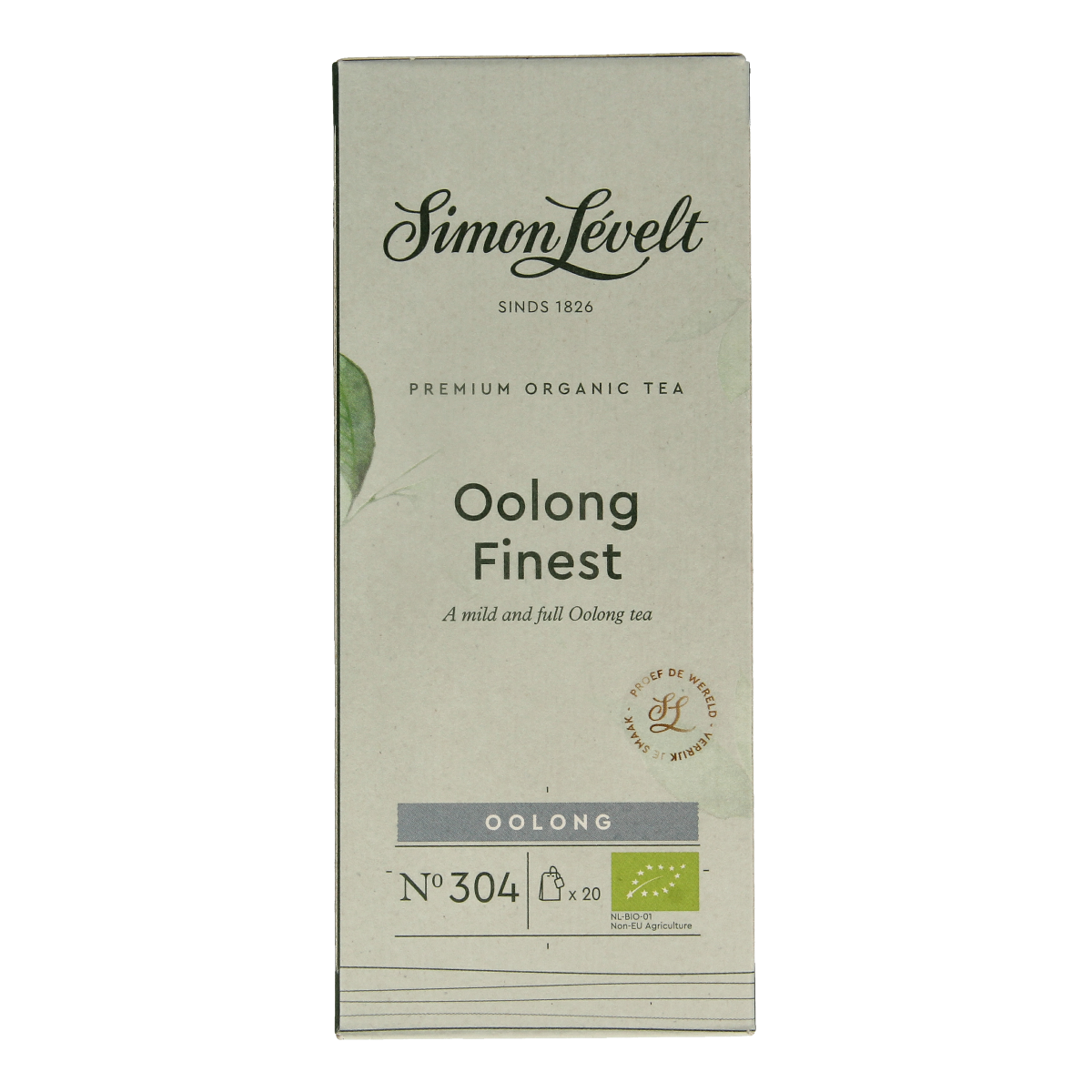 Simon Levelt Oolong Finest bio tea bags in a box, premium organic tea leaves for brewing flavorful oolong tea.