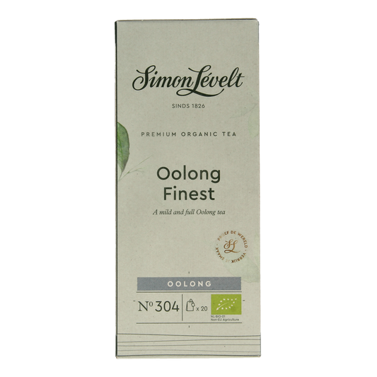Simon Levelt Oolong Finest bio tea bags in a box, premium organic tea leaves for brewing flavorful oolong tea.