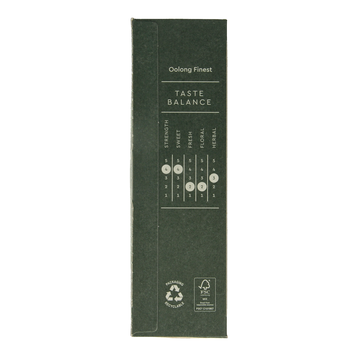 Simon Levelt Oolong Finest bio tea in a 20-pack, showcasing the aromatic tea leaves in a clear bag.