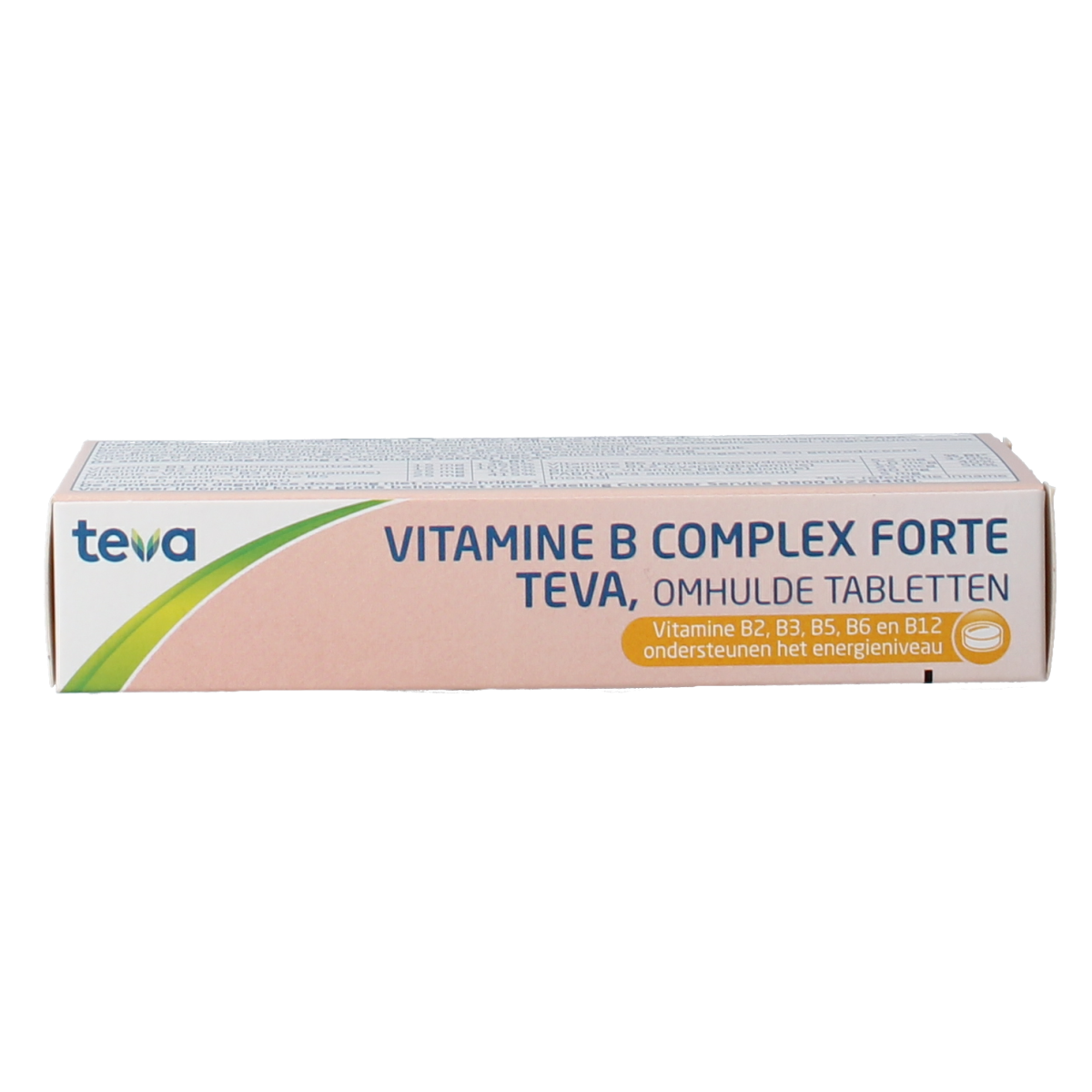 Teva Vitamin B complex Forte supplement bottle with 30 tablets, showing the label and product packaging.