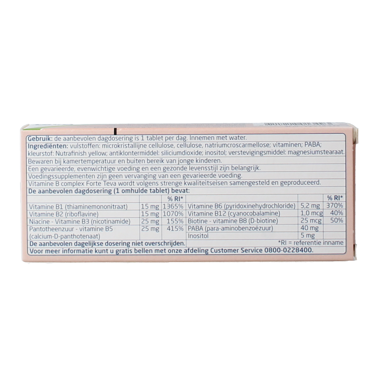Teva Vitamin B complex forte 30 tablets, multivitamin supplement with B vitamins, shown in a blister pack.