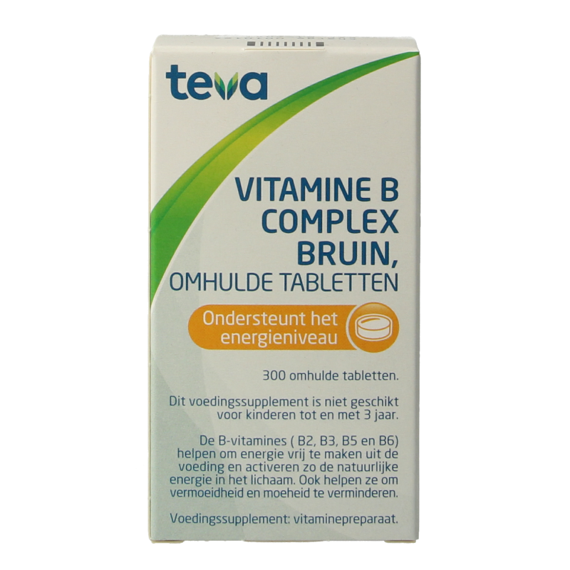 Teva vitamin B complex supplement in brown tablets, 300 loose tablets for daily multivitamin use.