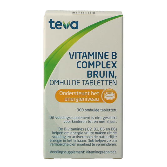 Teva vitamin B complex supplement in brown tablets, 300 loose tablets for daily multivitamin use.