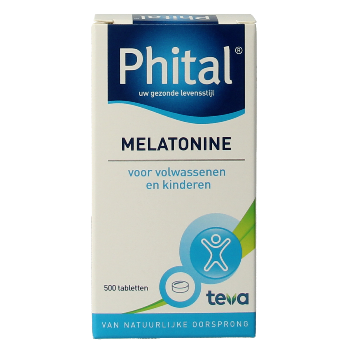 Phital Melatonine 0.1 mg herbal supplement in a bottle of 500 tablets, natural sleep aid from Phital.