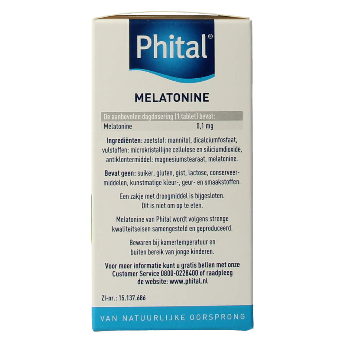 Phital Melatonine 0.1 mg herbal supplement bottles with 500 tablets, designed to support sleep and relaxation.
