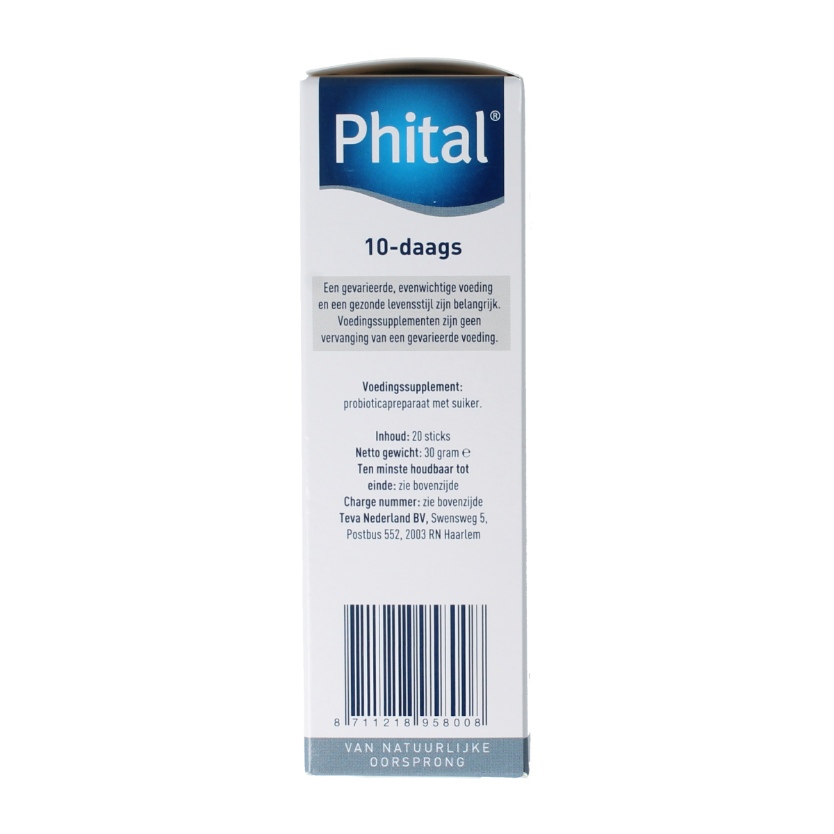 Phital Biotica 10-day pack with 20 sachets of micro-organisms for digestive health, shown in the product image.