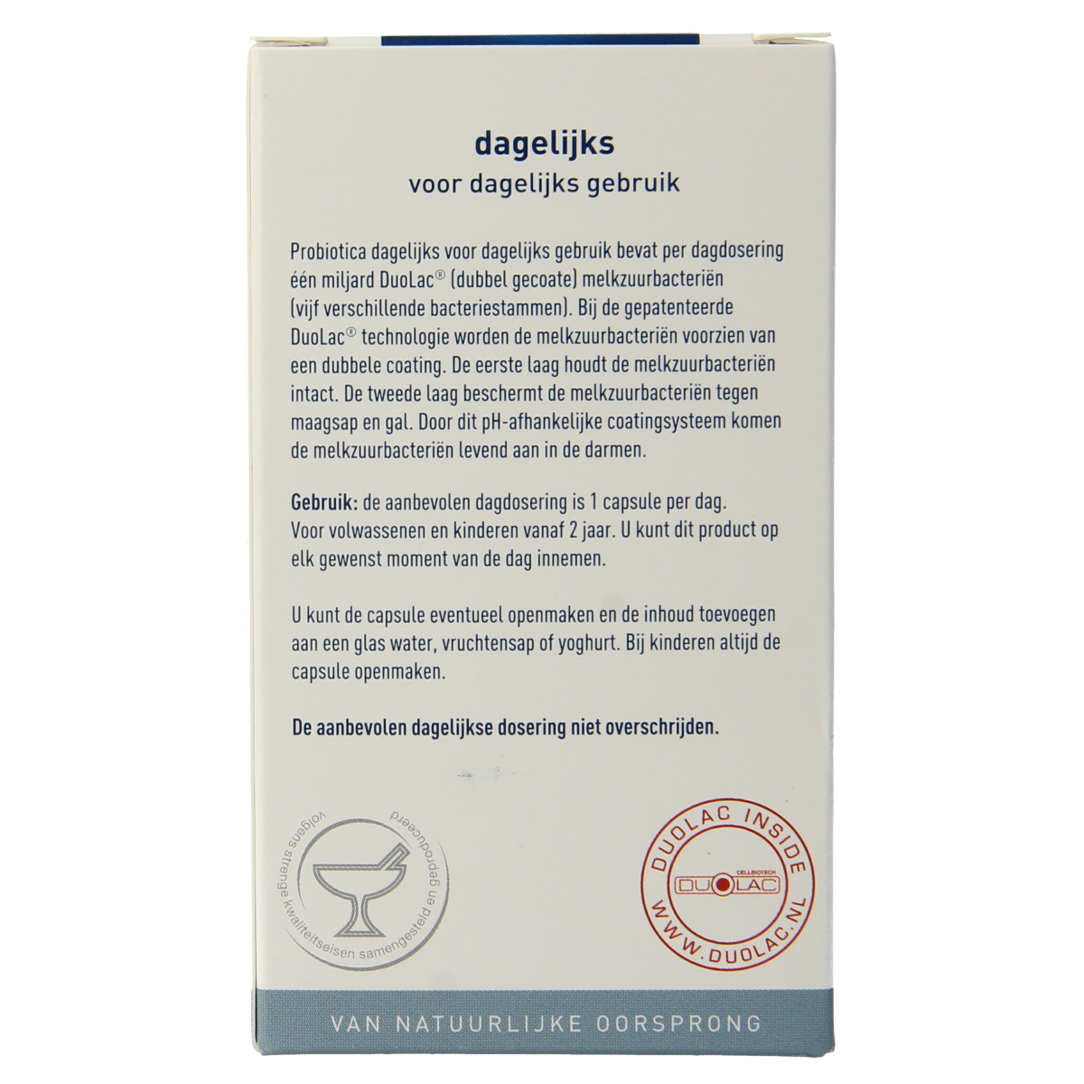 Phital Probiotica dagelijks vegetarian capsules containing micro-organisms for digestive health, shown in a bottle.