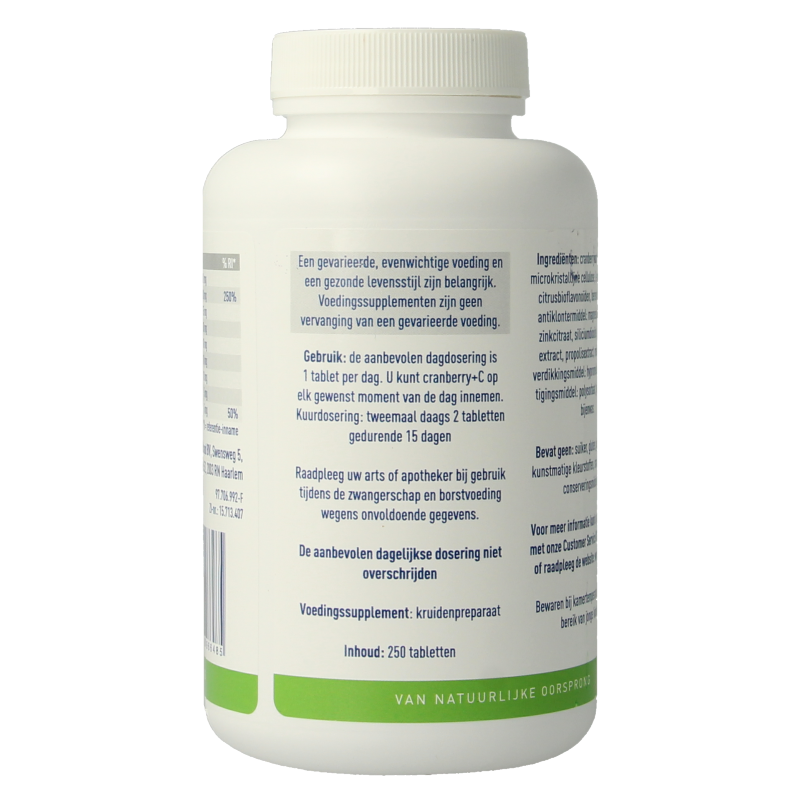 Phital Cranberry + C 250 herbal supplement tablets in a blister pack, featuring red cranberry and vitamin C ingredients.