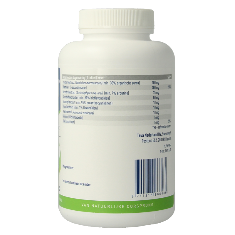 Phital Cranberry + C 250 tablet bottle, herbal supplement by Phital, with red cranberry extract and vitamin C for immune support.