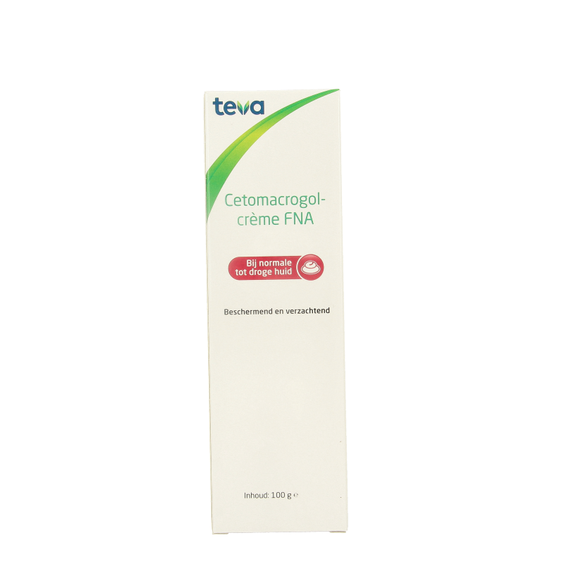Teva Cetomacrogolcreme FNA, 100g body care cream in a white tube with a blue cap, for skin moisturizing and soothing.