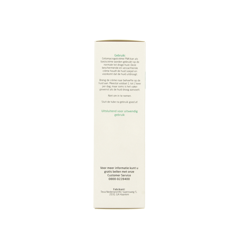 Teva Cetomacrogolcreme FNA, 100g body care cream in a white tube with blue and green accents.